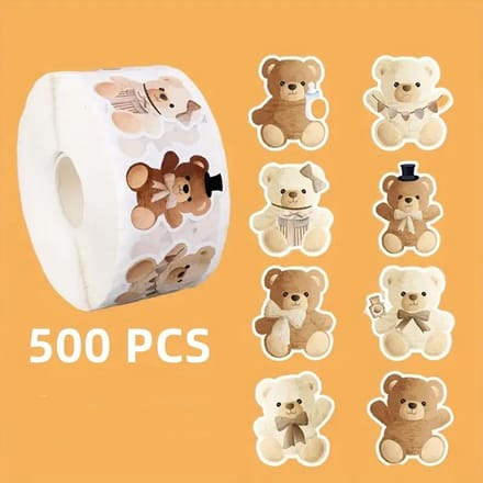 DW4Trading Stickerrol Schattige Teddyberen 500 Stuks - Sluitstickers - Ø 2,7 cm
