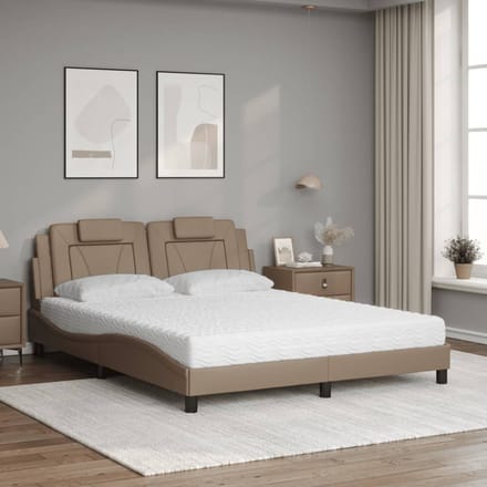 vidaXL - Bed - "Viana" - met - matras - kunstleer - cappuccinokleurig - 160x200 - cm