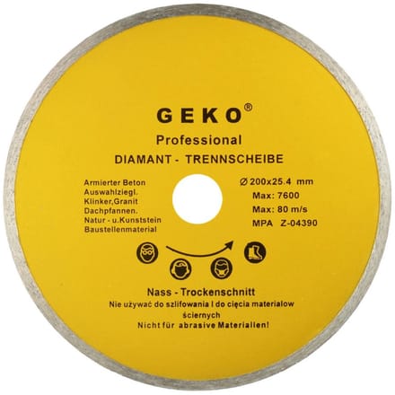 GEKO Diamantschijf - Continu Segment - Fijne Snede - 250 mm - 25,4 mm Gat
