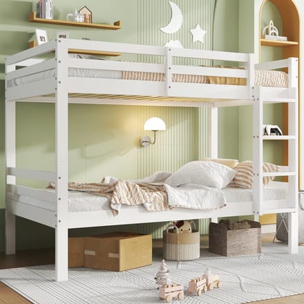 Stapelbed - 90x200 cm - Deelbaar in 2 Bedden - Met Ladder en Hekje - Grenenhout - Wit