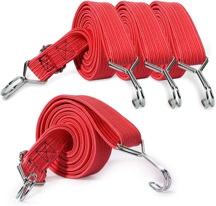 Verstelbare Bungee Bandjes - Elastische Koorden - Bagage Vasten - Verstelbaar met Gesp - 200 cm Lengte - Rood