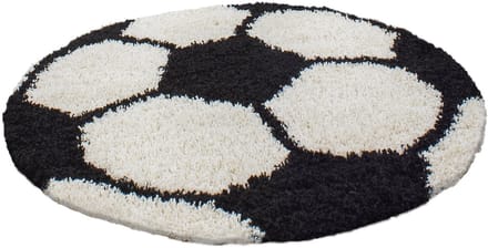 Vloerkleed kinderkamer - Voetbal - zwart, wit - rond 100 cm