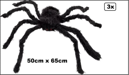 3x Halloween zwarte harige spin met rode ogen 65cm - Halloween horror spinnen creepy griezel