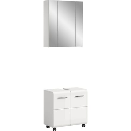 Badcombinatie op wielen - Wastafel en spiegelkast - Wit hoogglans - 60x185 cm
