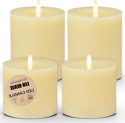 LED Pillar Candles Set of 4 Real Wax with Timer Function Including Remote Control - Candles Realistic Flickering Flame Warm White Diameter 10 cm - Electric Wax Candles Cream White as a Cozy Table