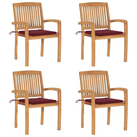 vidaXL - Tuinstoelen - stapelbaar - 4 - st - met - kussens - massief - teakhout