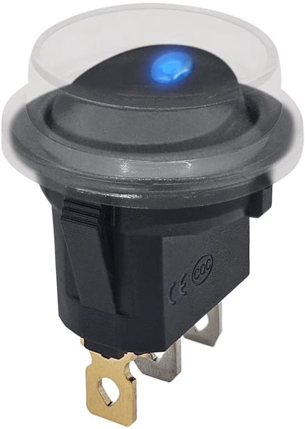 ProRide Wipschakelaar ON-OFF KCD2-12 - met Beschermkapje - 3 pins - Rond - 12V/20A - LED indicator Blauw
