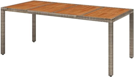 Polyrotan tuintafel - Houten blad - Buiten dineren - Waterbestendig ontwerp - 190 x 90 cm - Grijs-a