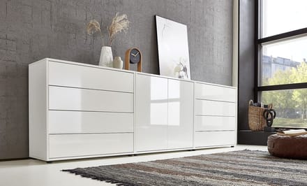 Dailygoods - Dressoir Milaan Set 4 - Hoogglans Wit, 4 Deuren, 8 Lades