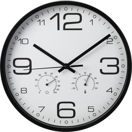 Klok - Wandklok met weerstation - zwart