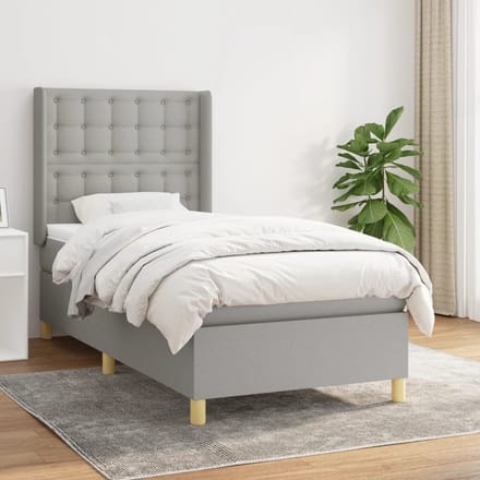 vidaXL - Boxspring - met - matras - stof - lichtgrijs - 90x190 - cm