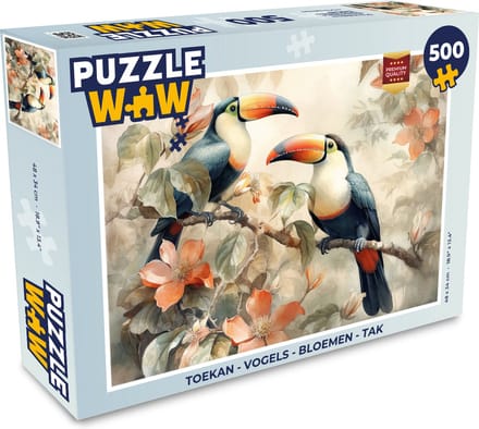 Puzzel Toekan - Vogels - Bloemen - Tak - Legpuzzel - Puzzel 500 stukjes