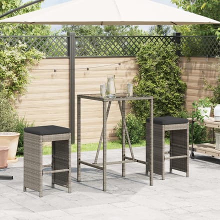 vidaXL - Tuinbarkrukken - met - kussens - 2 - st - poly - rattan - grijs