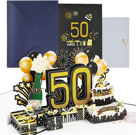 3D Pop-Up Verjaardagskaart 50 Jaar met Envelop en Notitiekaart