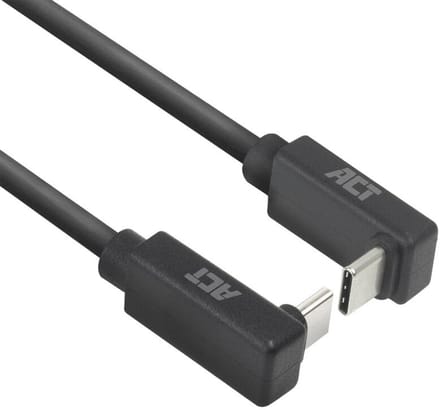 ACT USB 3.0 10Gbps 60W USB Type-C (haaks boven/beneden) naar USB Type-C (haaks boven/beneden) kabel, 2 meter AC7478