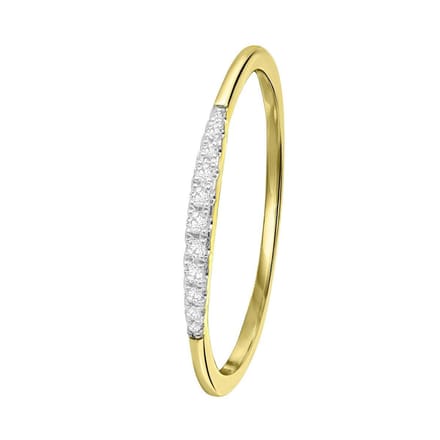 Lucardi Dames Ring met 11 diamanten 0,06ct - Ring - Cadeau - 14 Karaat Goud - Geelgoud