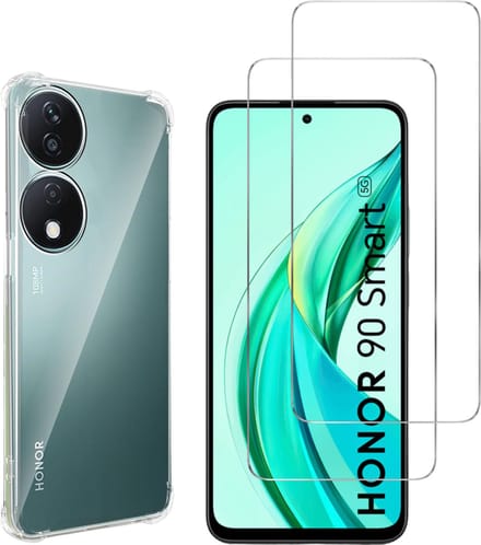 Hoesje voor Honor 90 Smart 5G backcover Shockproof siliconen Transparant en 2 stuks Screenprotector Gehard Glas