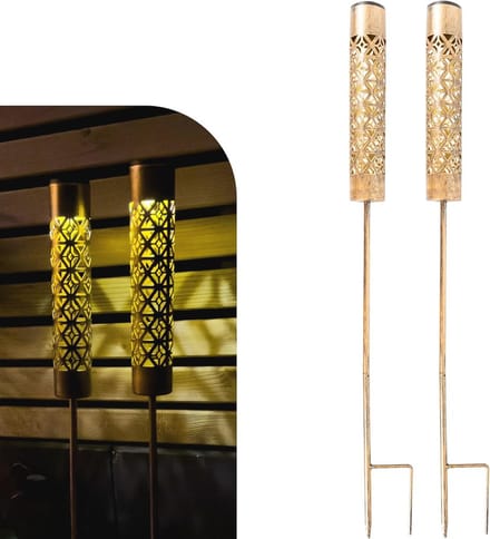 Tuinfakkels op zonne-energie - Decoratieve verlichting - Sfeerverlichting buiten - Vlameffect - Set van 2 - Metaal