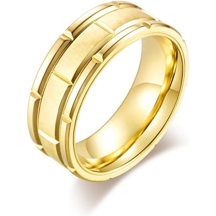 Valentijnsdag Sieraden Gegroefd Gegraveerd Titanium Staal Geborsteld 3 Lagen 8mm Verlovings Koppel Ring 8 beige