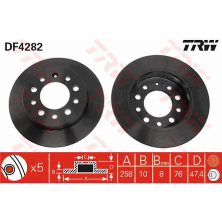 Remschijf TRW DF4282 achter, volledig, 1 Stuk
