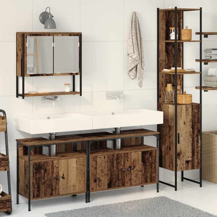 vidaXL - Badkamermeubel - Set - 4 - st - Oud - Hout - Bewerkt - hout