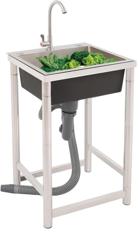 SolidKeus - Vrijstaande RVS Gootsteen met Kraan 45x41x75 cm