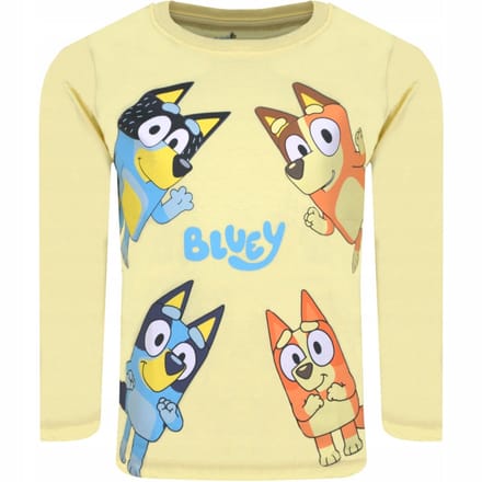 Bluey Let's Do gele kindershirt met lange mouwen, top 5 jaar / 110 cm