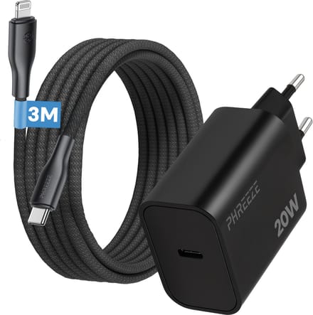 Phreeze usb C oplader met kabel geschikt voor iPhone en iPad met Lightning kabel - 3 meter - 25w PPS fast charger