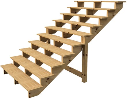 BERLIN Houten Buitentrap - 10 Open Treden 173 cm Hoog - 160 cm Breed
