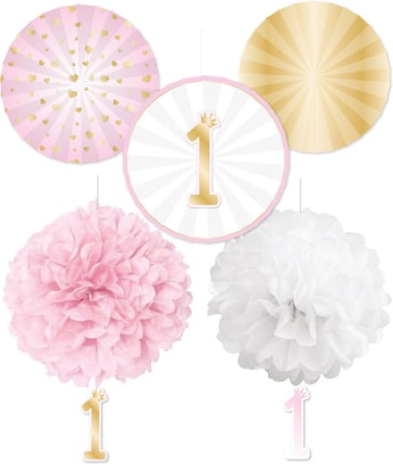 Amscan Decoratieset 1st Birthday Junior Papier Roze/wit 5-delig
