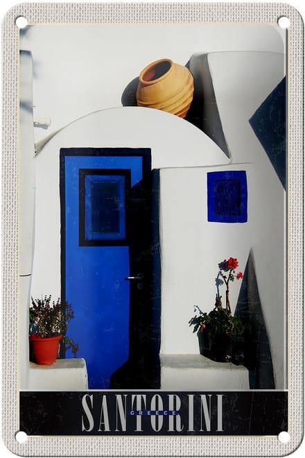 Blechschild Reise 12x18cm Santorini Griechenland Urlaub Strand Schild