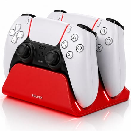 Sounix Oplaadstation geschikt voor PS5 / PS5 Slim / PS5 PRO / DualSense Controller - PS5 accessoires - Dual Oplader - Charging Dock - Rood