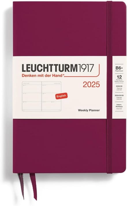 Weekkalender 2025 - B6+ Formaat, Port Red, Paperback