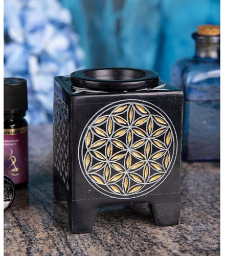 Aromalamp Levensbloem kubus zwart goud