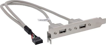 InLine® Sleufbeugel USB 2.0, 2x contactdoos naar 10-polige paalconnector, 0,35m