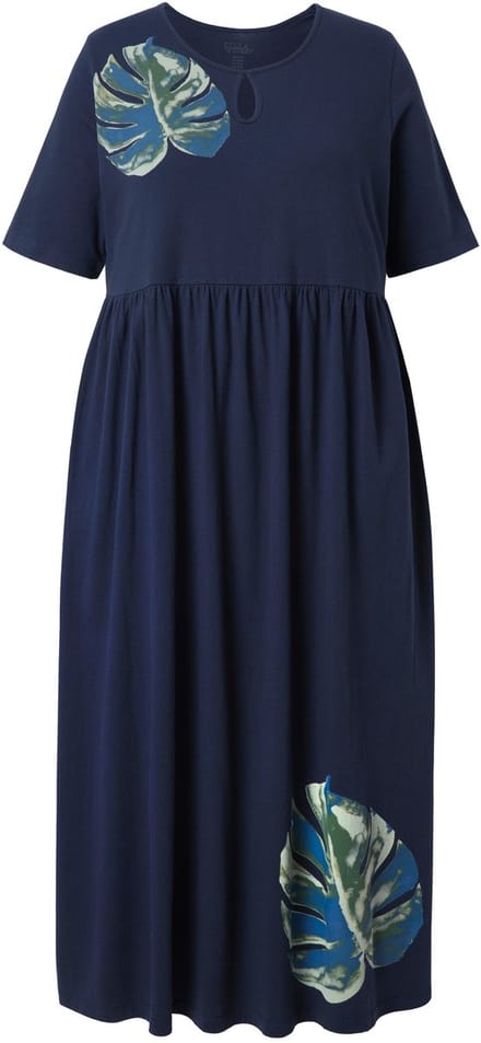Ulla Popken - Dames - Jersey maxi-jurk - Marine - Maat 66+