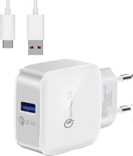 Quick Charge 3.0 adapter geschikt voor Samsung – inclusief USB C kabel 1 meter – wit – WiseQ