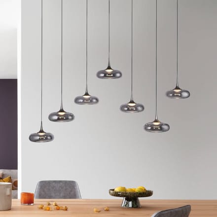 SCHÖNER WOHNEN LED hanglamp Posh 7-lamps, rookglas, 3.000 K
