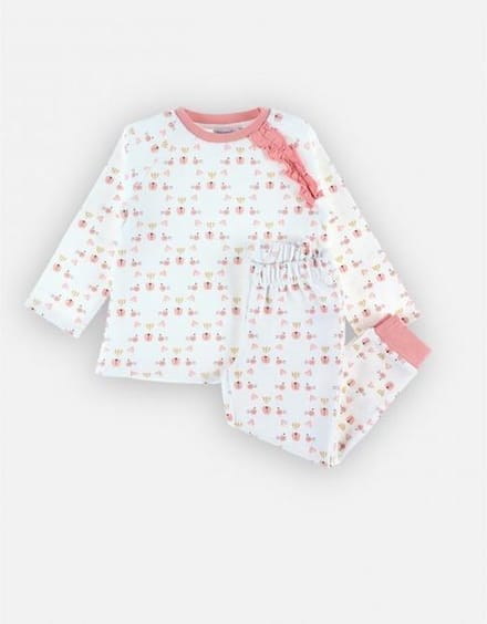 Noukie's - Pyjama - Velour - Meisje - Creme / roze - Snoet poes - 4 jaar 104