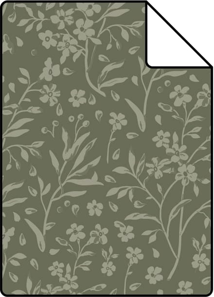 Proefstaal ESTAhome behang bloemetjes donkergroen - 26.5 x 21 cm - 131998-S