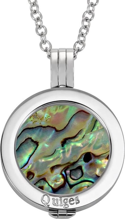 Quiges - Munthouder met Ketting en Munt 25mm Schelp Multi Groen - RVS Zilverkleurig - EPRHZ090