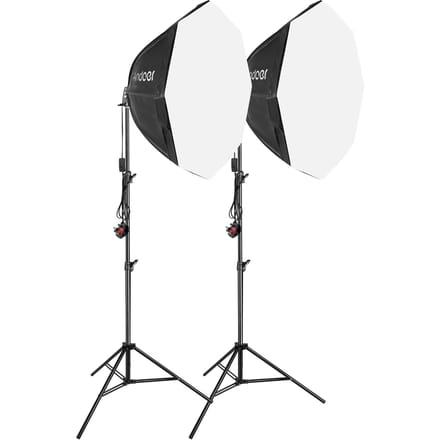 Andoer Studio Fotografie Softbox Kit met 70cm/28in Achthoekige Fotografie Softbox * 2 + 2.1M Metaal UK black