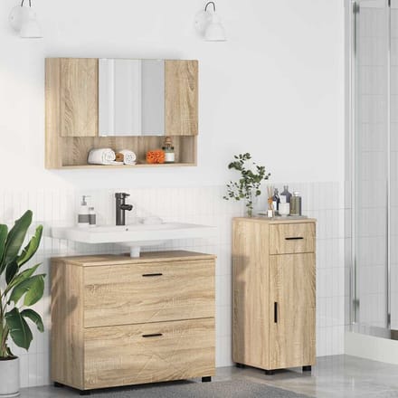 vidaXL - Badkamermeubel - Set - 3 - pcs - Sonoma - Eik - Samengesteld - Hout - en - Metaal
