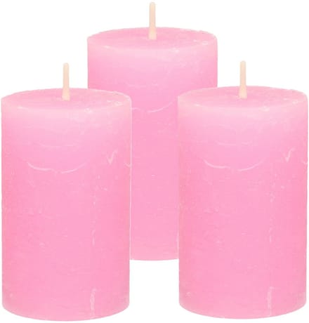 Atmosphera Stompkaars - 3x - roze - 5 x 8 cm - klein rustiek model - cilinderkaars - kaars