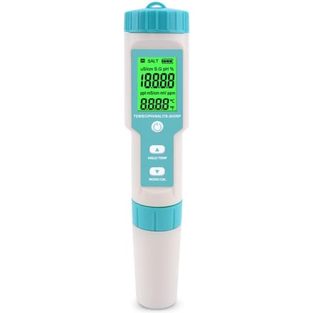7 in 1 PH/TDS/EC/ORP/SG/zoutgehalte/temperatuur multi-parameter pocket waterkwaliteitstester met with backlight hemelsblauwe kleur
