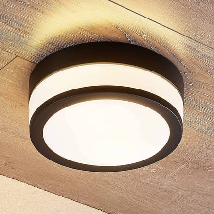Lindby - Plafondlamp badkamer - 2lichts - Glas, metaal - H: 9 cm - E27 - opaalwit, matzwart