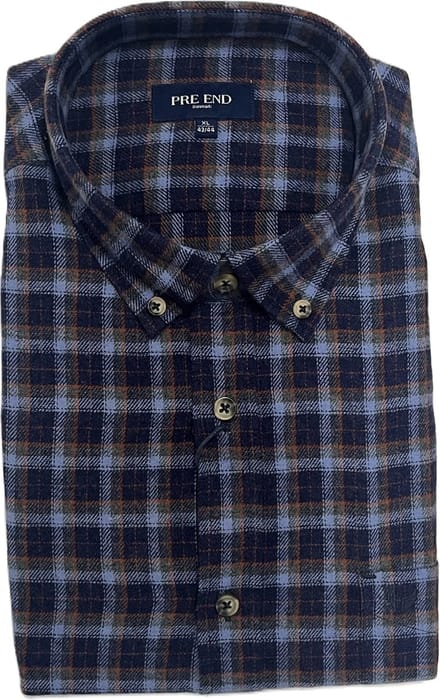 Pre End - Overhemd heren - flanel - blauw mix - geruit - maat M