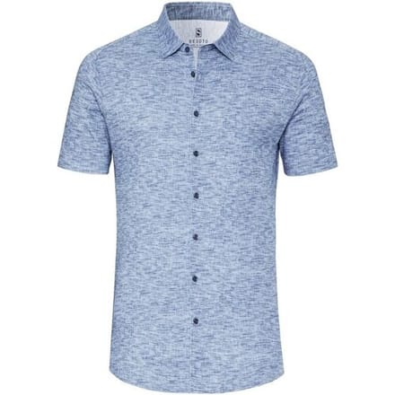 Desoto Overhemd Linnen Look Short Sleeve Kent Collar Denim Blue / male