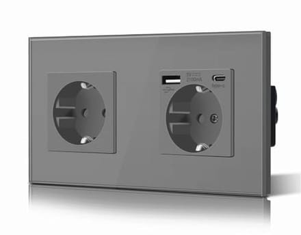 Dubbel Schuko Stopcontact met USB, Inbouw Oplaadstation en Type C Adapter, 3-in-1 Verlengstopcontact