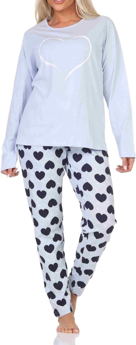 Normann dames pyjama lange mouw in hartjespolkadots look